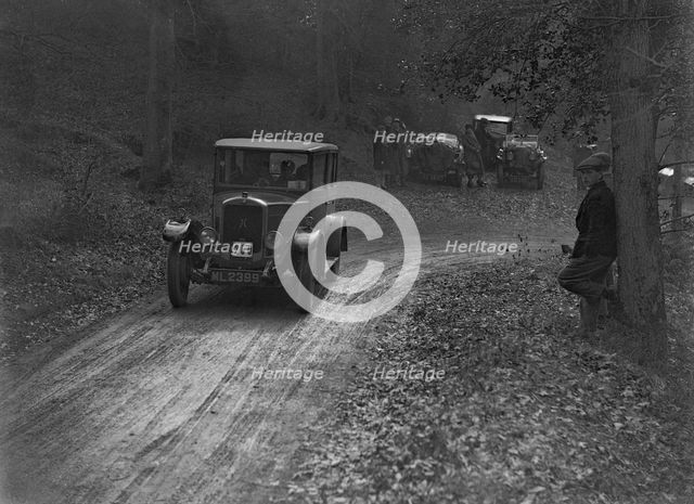 Hillman 11 saloon competing in the Sunbeam Motor Car Club Bognor Trial, 1929. Artist: Bill Brunell.