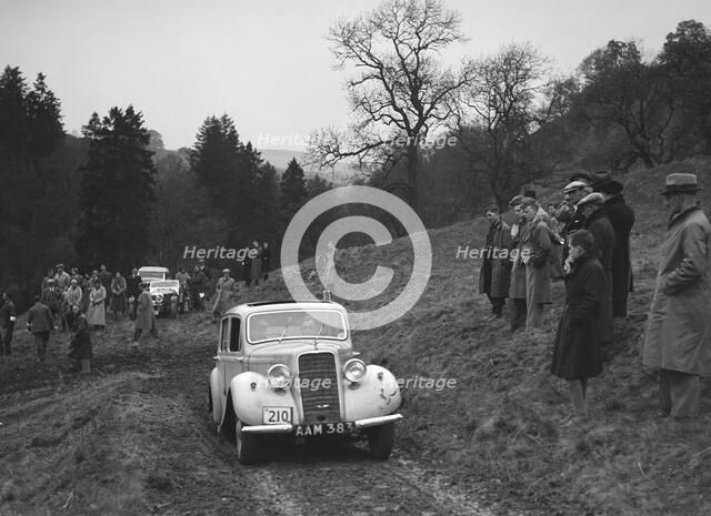 Hillman Minx of S Elgar competing in the MCC Edinburgh Trial, Roxburghshire, Scotland, 1938. Artist: Bill Brunell.