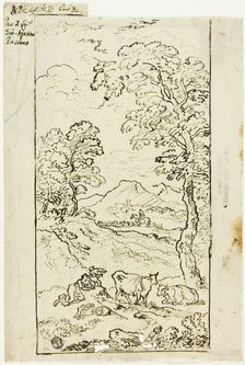 Hilly Landscape with Cows and Shepherds in Foreground, n.d. Creator: Carlo Antonio Tavella