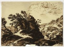 Hilly Landscape with Figure in Foreground, n.d. Creator: Unknown
