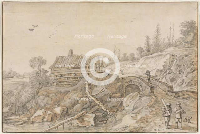 Hilly Landscape with Hut Beside a Stream, 1627. Creator: van de Velde Esaias (Dutch, 1587-1630).