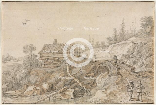 Hilly Landscape with Hut Beside a Stream, 1627. Creator: van de Velde Esaias (Dutch, 1587-1630).