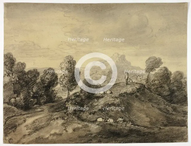 Hilly Landscape with Shepherd and Flock, n.d. Creator: Unknown.