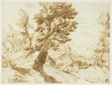 Hilly Landscape with Town in Distance, n.d. Creator: Unknown
