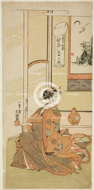 Hinaji of the Chojiya, from the series "Fuji-bumi (Folded Love-letters)", c. 1769/70. Creator: Ippitsusai Buncho.