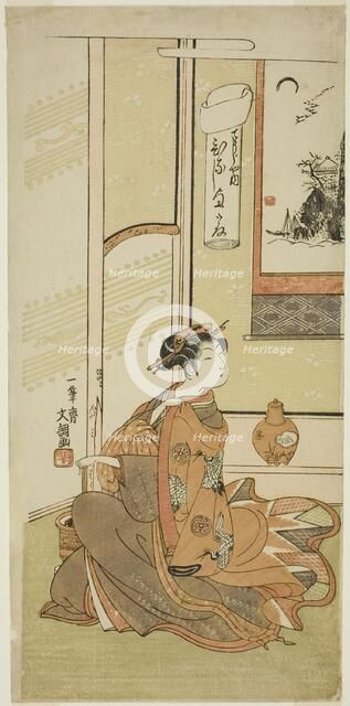 Hinaji of the Chojiya, from the series "Fuji-bumi (Folded Love-letters)", c. 1769/70. Creator: Ippitsusai Buncho.