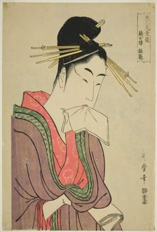 Hinazuru of the Keizetsuro, from the series "Comparing the Charms of Beauties (Bijin..., c. 1794/95. Creator: Kitagawa Utamaro