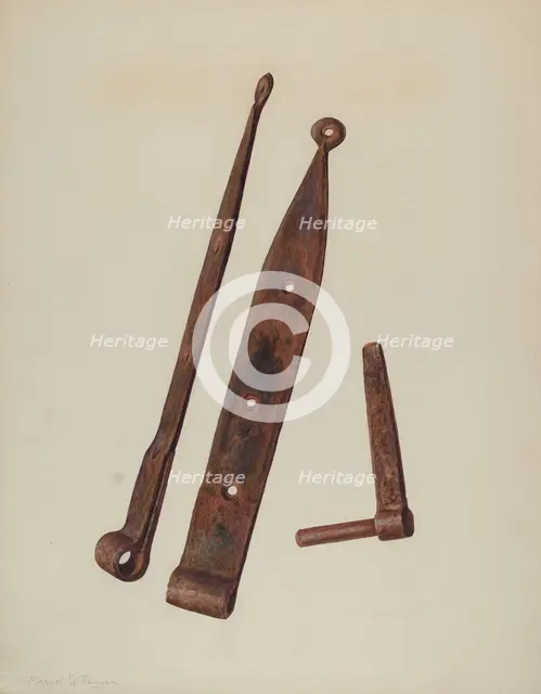 Hinges and Bolt, c. 1939. Creator: Manuel G. Runyan.
