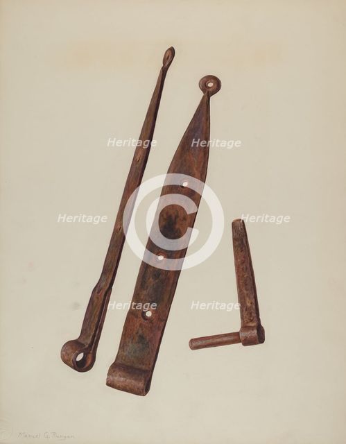 Hinges and Bolt, c. 1939. Creator: Manuel G. Runyan.
