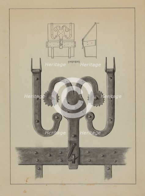 Hinges and Hasp on a Conestoga Wagon Tool Box, c. 1937. Creator: Unknown.