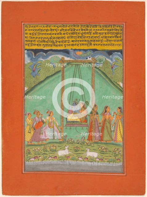 Hindol Raga, page from a Garland of Musical Ragas (Ragamala) Set, 1750/70. Creator: Unknown.