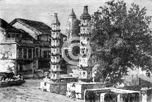 'Hindoo Temple at Walkeshwur, on Malabar Hill; Notes on Bombay and the Malabar Coast', 1875. Creator: C. B. Low.