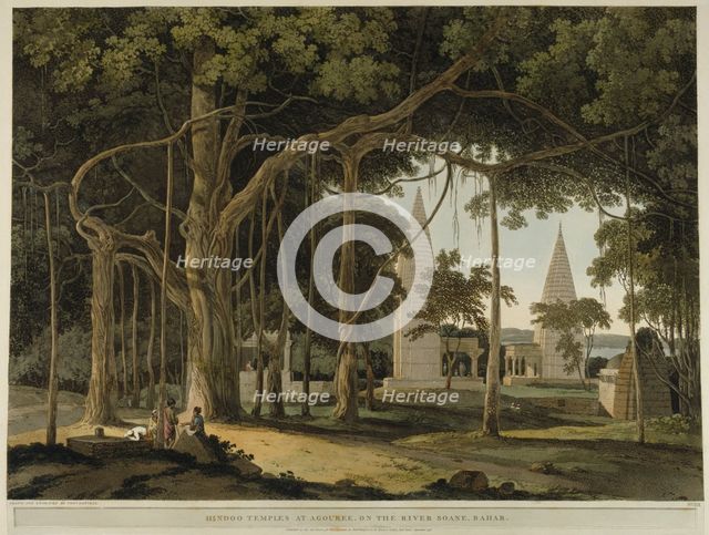 Hindoo Temples at Agouree, on the River Soane, Bahar, September 1796. Creator: Thomas Daniell.