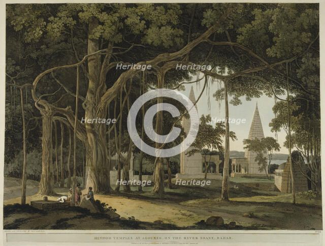 Hindoo Temples at Agouree, on the River Soane, Bahar, September 1796. Creator: Thomas Daniell.
