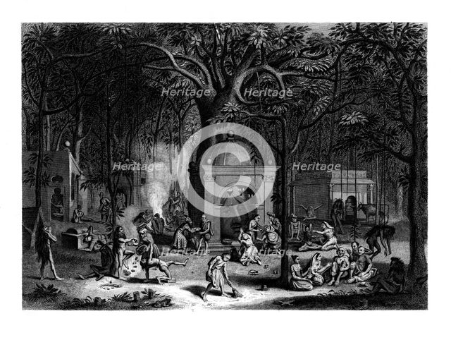 'Hindu Fakirs practicing their superstitious rites', 19th century. Artist: Bell