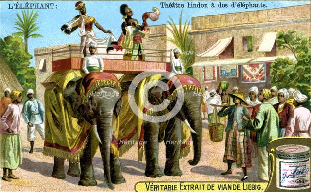 Hindu theatre on the backs of Elephants, c1900. Artist: Unknown