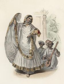 Hindustan dancer woman, in the modern age, color engraving 1870