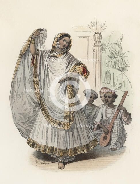 Hindustan dancer woman, in the modern age, color engraving 1870.
