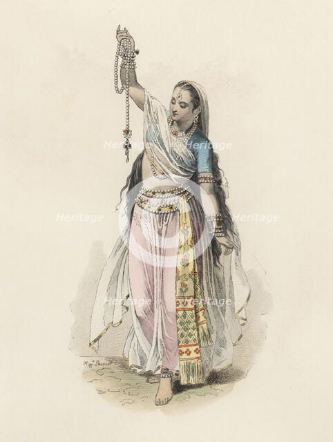 Hindustan woman in the modern age, color engraving 1870.