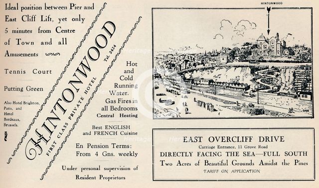 'Hintonwood - First Class Private Hotel', 1929. Artist: Unknown.