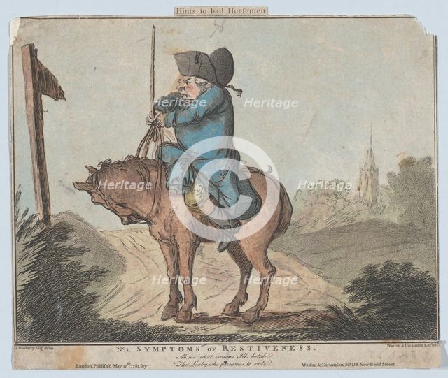 Hints to Bad Horsemen, No. 1: Symptoms of Restiveness, May 10, 1781. Creator: Unknown.