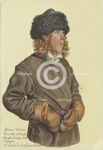 Hip portrait of a young Russian peasant, 1832. Creator: Gerhard Wilhelm von Reutern.