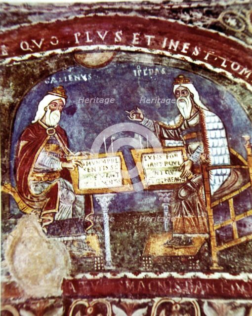 Hippocrates and Galen, physicians, fresco of the Cathedral of  Anagni.