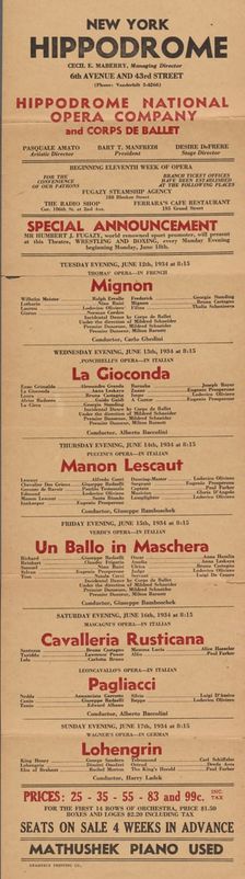Hippodrome National Opera Company and Corps de Ballet, c1934-06-12 - 1934-06-17. Creator: Unknown