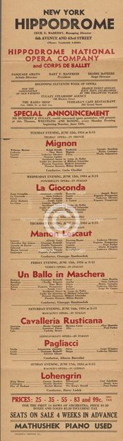 Hippodrome National Opera Company and Corps de Ballet, c1934-06-12 - 1934-06-17. Creator: Unknown.