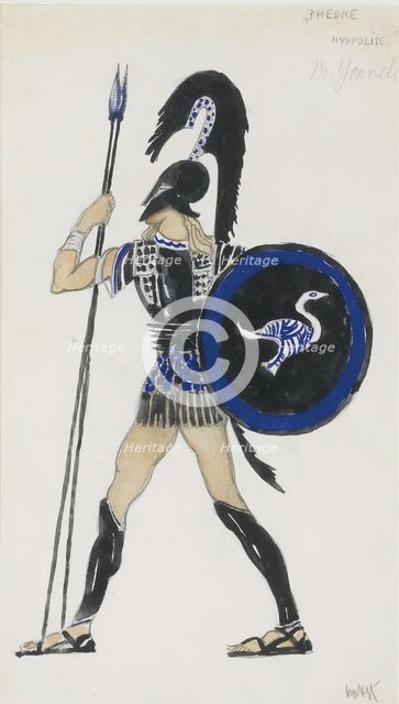Hippolyte. Costume design for the Ballet Phèdre, ca 1923. Artist: Bakst, Léon (1866-1924)