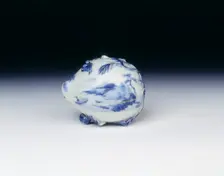 Hirado peach-shaped blue and white box, Late Edo, Japan, early 19th century. Creator: Unknown