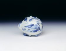 Hirado peach-shaped blue and white box, Late Edo, Japan, early 19th century. Creator: Unknown