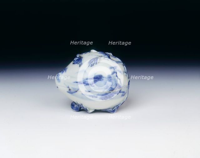 Hirado peach-shaped blue and white box, Late Edo, Japan, early 19th century. Creator: Unknown.