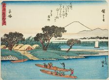Hiratsuka: Ferryboats on the Banyu River (Hiratsuka, Banyugawa watashibune), from..., c. 1837/42. Creator: Ando Hiroshige
