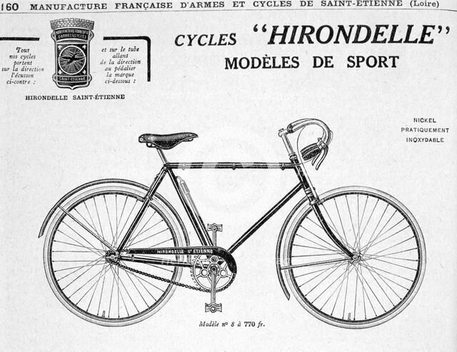 Hirondelle Saint Etienne, Bicycle Tourism Advertisement, 20th century. Artist: Unknown