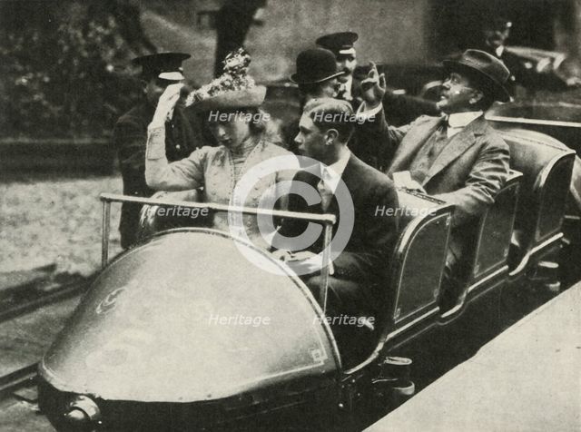 'His Majesty and Princess Mary on the Alpine Railway, Earl's Court Exhibition, 1913', 1937. Creator: Unknown.