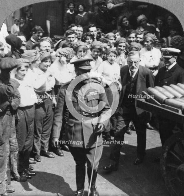 His Majesty inspects the shells at Holmes and Co Ltd, Hull, Yorkshire, World War I, c1914-c1918. Artist: Realistic Travels Publishers