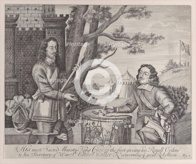 His most Sacred Majesty King Charles the first giving his Royal Orders to his Secretary of..., 1705. Creator: Anon.