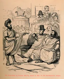 His Excellency Q Fabius offering Peace or War to the Carthaginian Senate 1852. Artist: John Leech