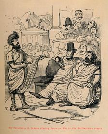 His Excellency Q Fabius offering Peace or War to the Carthaginian Senate 1852. Artist: John Leech