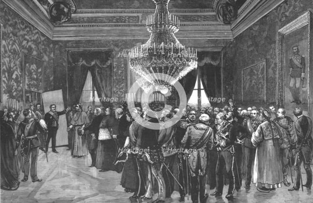 ''His Excellency the President of the Ministerial Council announcing the birth of...',1886. 1890. Creator: Unknown.