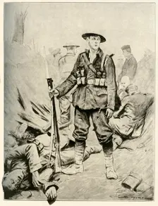 His Hour of Triumph, Fine Study of a Soldier in a Conquered Enemy Trench 1917. Creator: Unknown