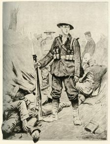 His Hour of Triumph, Fine Study of a Soldier in a Conquered Enemy Trench 1917. Creator: Unknown