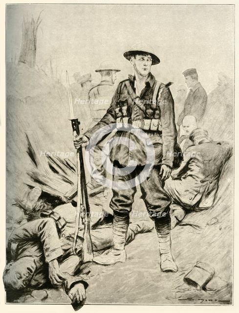 'His Hour of Triumph, Fine Study of a Soldier in a Conquered Enemy Trench', 1917. Creator: Unknown.