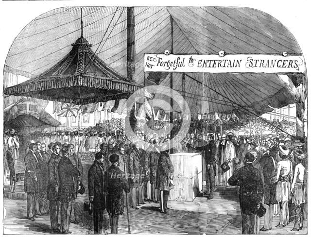 His Royal Highness Prince Albert laying the Foundation-Stone of the Strangers' Home, near Limehouse  Creator: Edmund Evans.