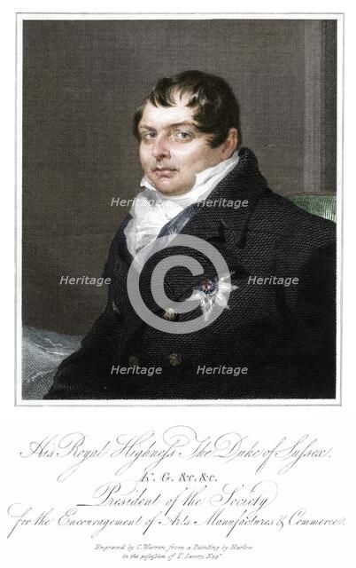 'His Royal Highness the Duke of Sussex', 19th century.  Artist: C Warren.