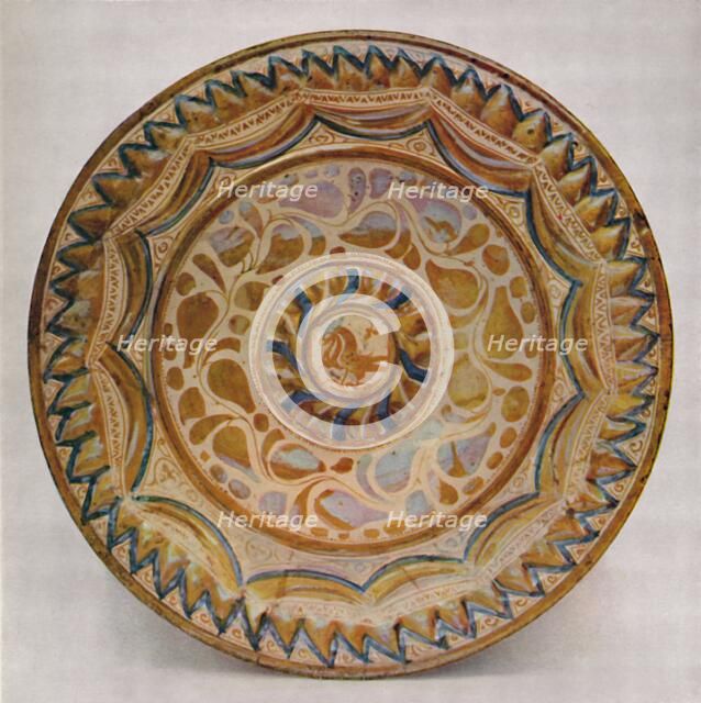 'Hispano-Moresque Lustre Dish with Blue Fish-Scale Border. 15th Century', 1928. Artist: Unknown.