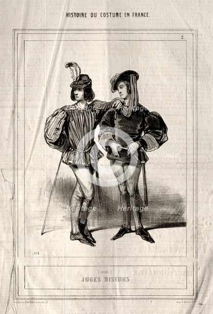 Histoire du Costume en France: Juges diseurs, 1843. Creator: Paul Gavarni (French, 1804-1866).