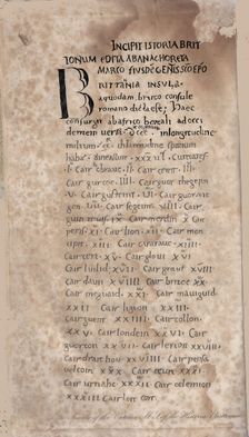 Historia Brittonum by Nennius. First page of manuscript, 11th century. Artist: Anonymous master