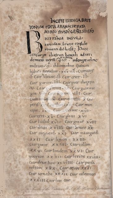 Historia Brittonum by Nennius. First page of manuscript, 11th century. Artist: Anonymous master  